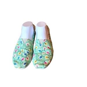 TOMS Alpargata Christmas Lights Mint Green Faux Fur Lined Slip On Shoes Womens 9